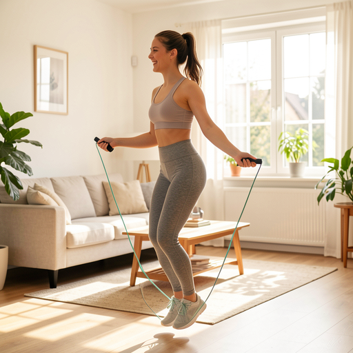 woman jumping rope indoors