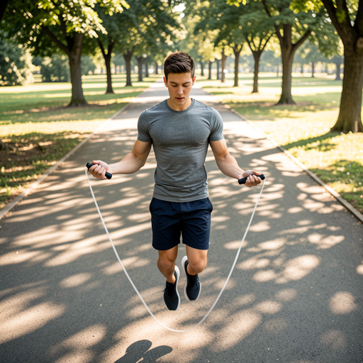 man jumping rope outdoors