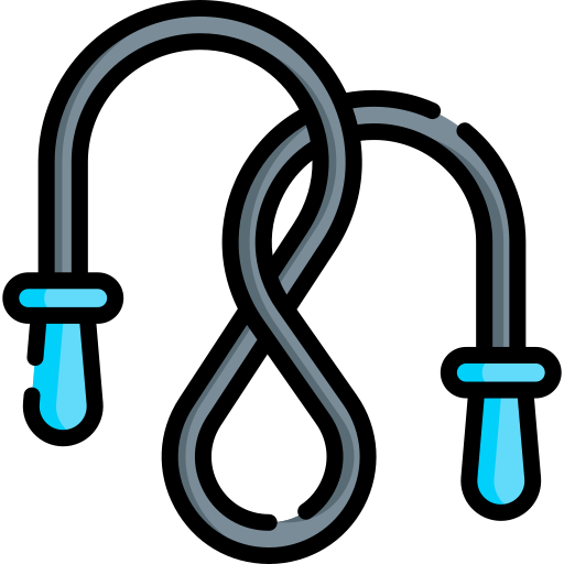 a think jump rope with blue handles coiled on a white background